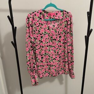 Lilly Pulitzer Black Floral Lambert Long Sleeve Top